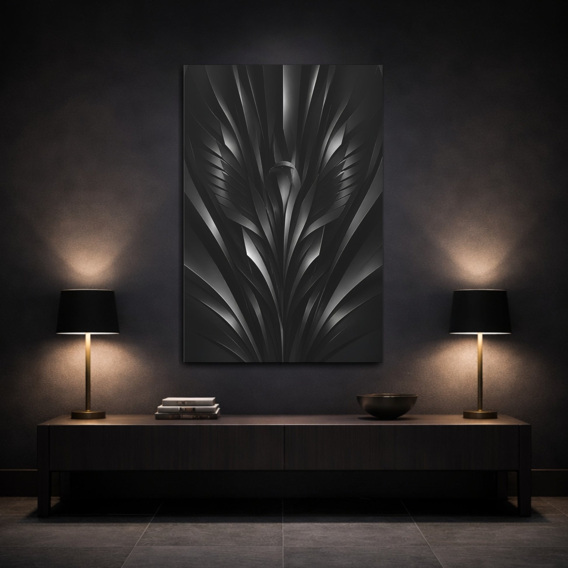 Mockup 3. Abstract Wing Motif shown as canvas print