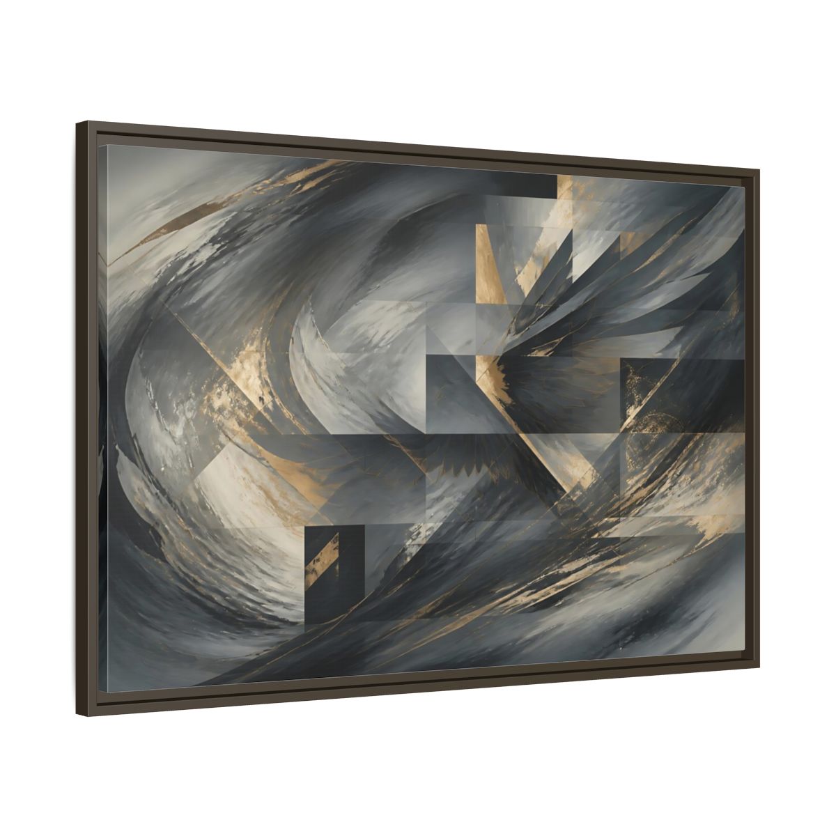 Abstract Wings Grey And Gold Framed Canvas Print – Living Room, Above Sofa - YesArtYes