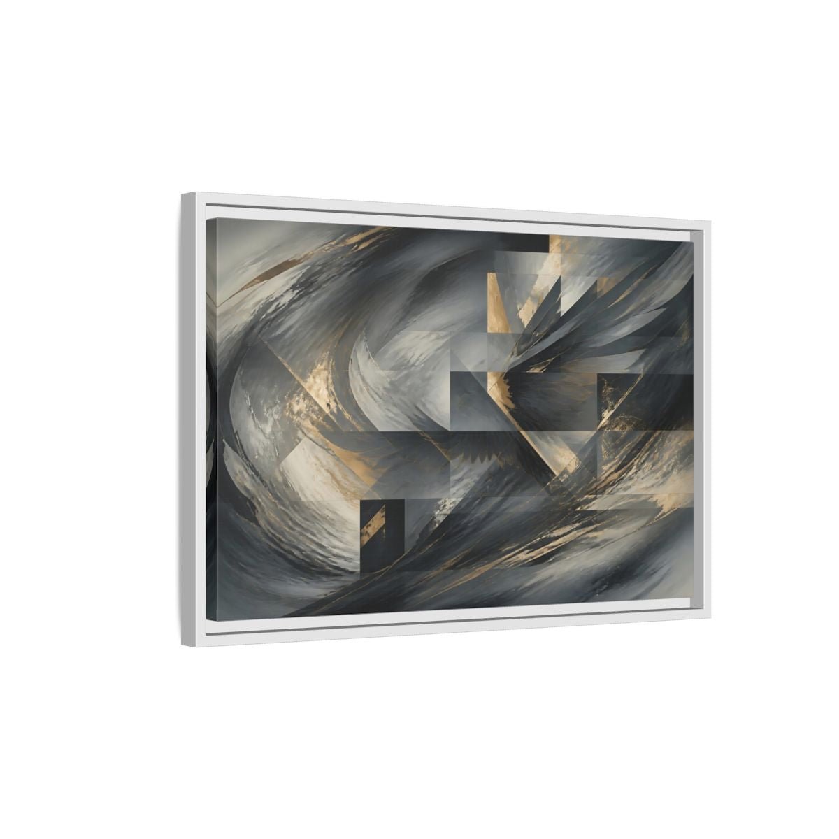 Abstract Wings Grey And Gold Framed Canvas Print – Living Room, Above Sofa - YesArtYes