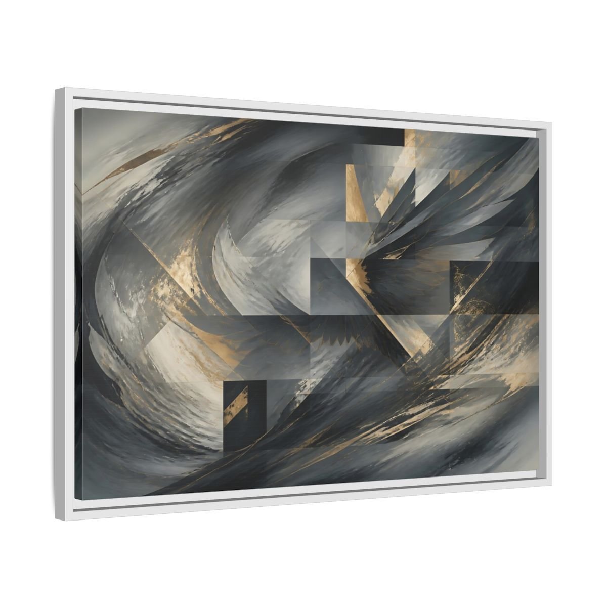 Abstract Wings Grey And Gold Framed Canvas Print – Living Room, Above Sofa - YesArtYes