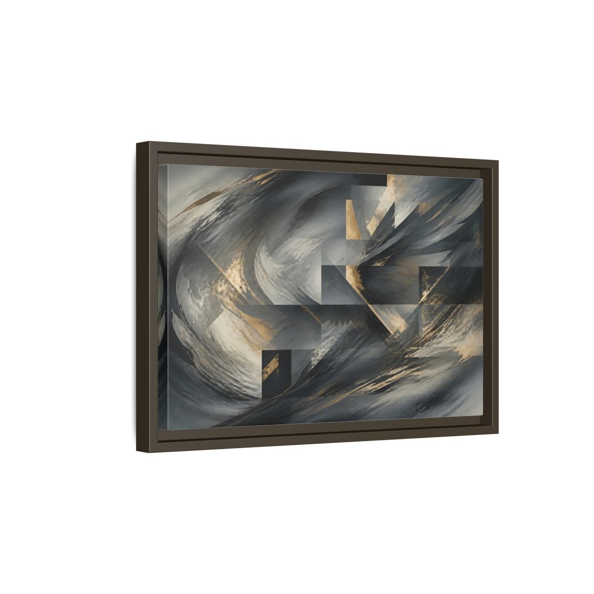 Abstract Wings Grey And Gold Framed Canvas Print – Living Room, Above Sofa - YesArtYes