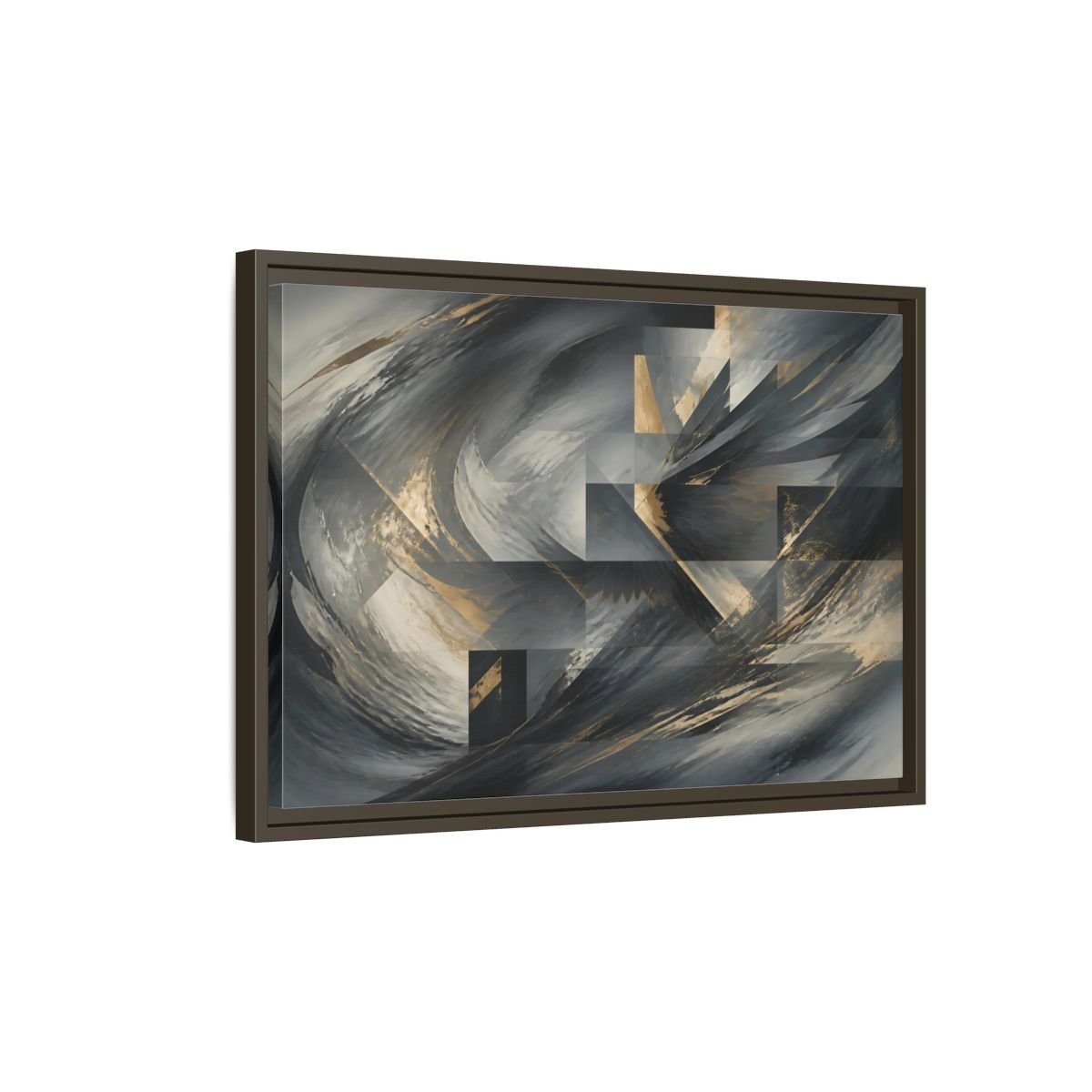 Abstract Wings Grey And Gold Framed Canvas Print – Living Room, Above Sofa - YesArtYes