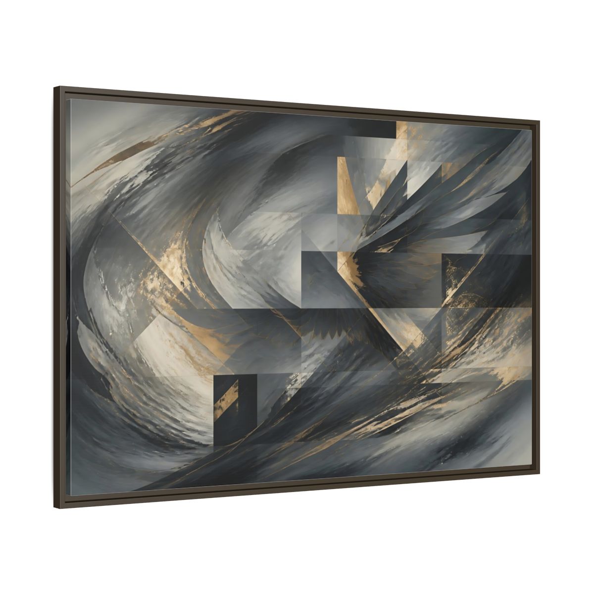Abstract Wings Grey And Gold Framed Canvas Print – Living Room, Above Sofa - YesArtYes