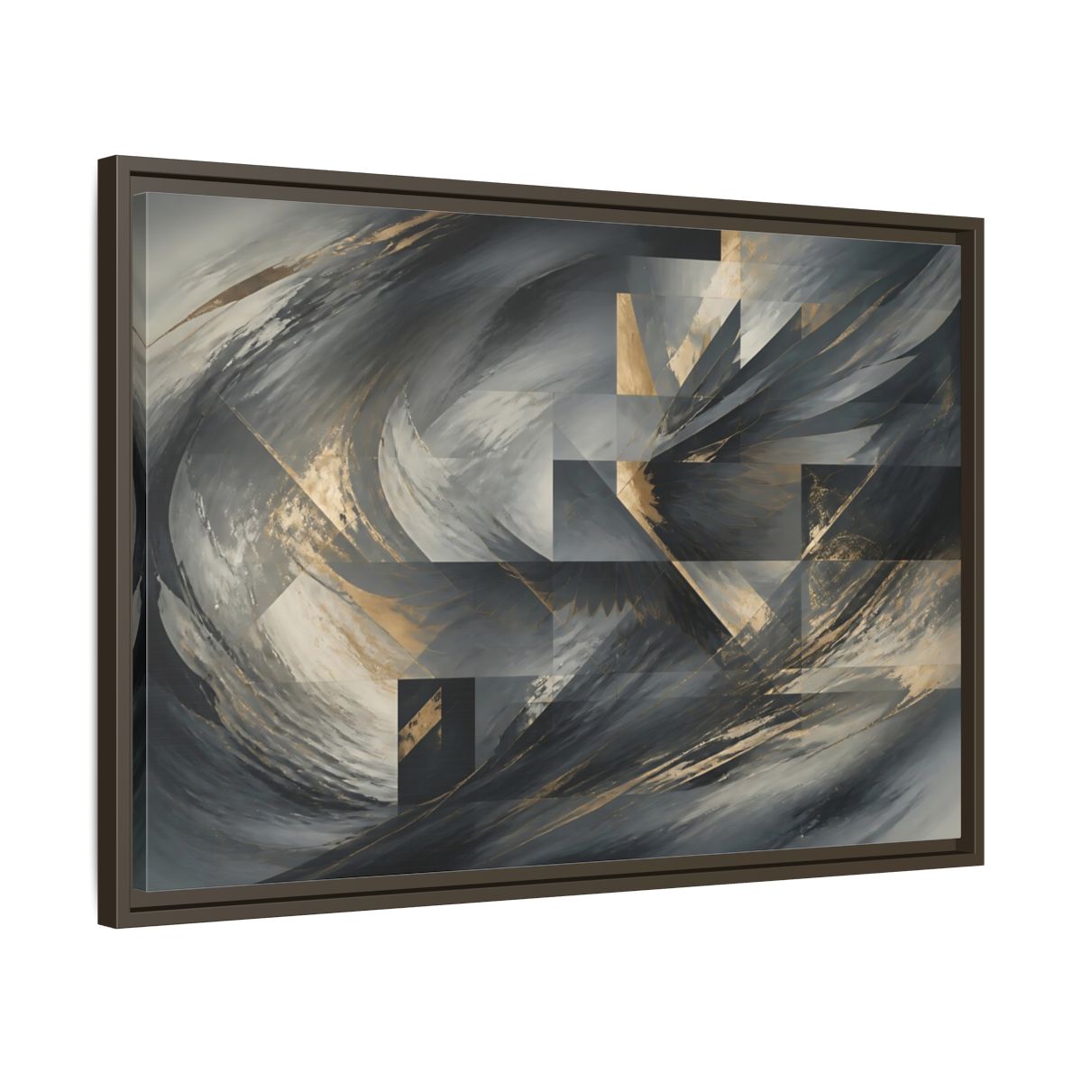 Abstract Wings Grey And Gold Framed Canvas Print – Living Room, Above Sofa - YesArtYes