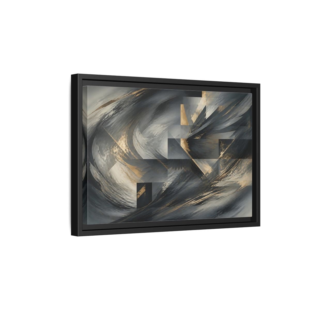 Abstract Wings Grey And Gold Framed Canvas Print – Living Room, Above Sofa - YesArtYes