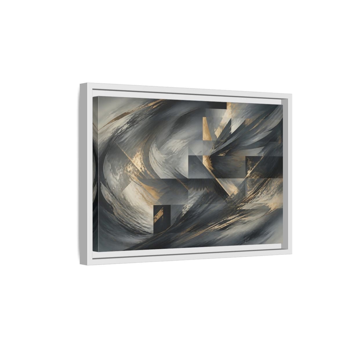 Abstract Wings Grey And Gold Framed Canvas Print – Living Room, Above Sofa - YesArtYes