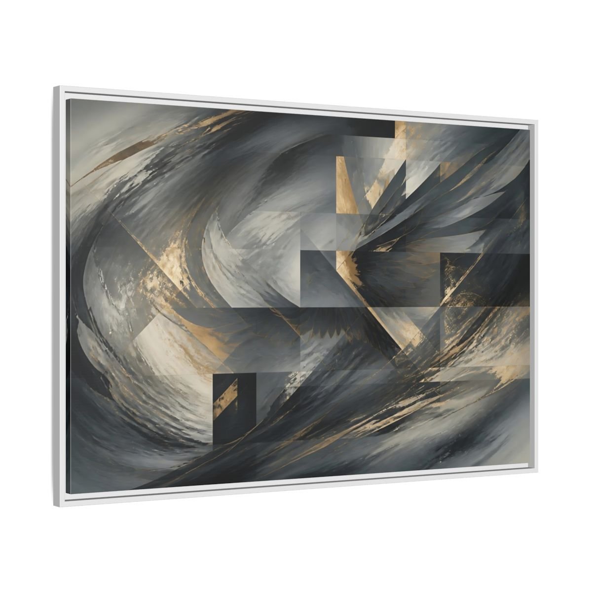 Abstract Wings Grey And Gold Framed Canvas Print – Living Room, Above Sofa - YesArtYes