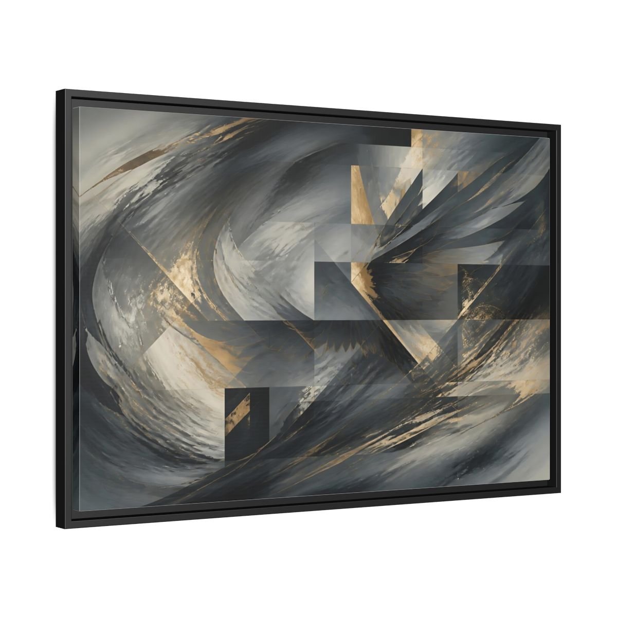 Abstract Wings Grey And Gold Framed Canvas Print – Living Room, Above Sofa - YesArtYes