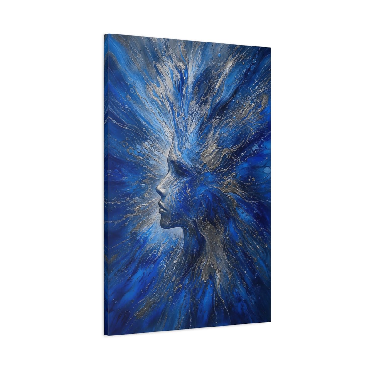 Abstract Woman Blue And Silver Canvas Wall Art Print – Living Room, Above Couch - YesArtYes