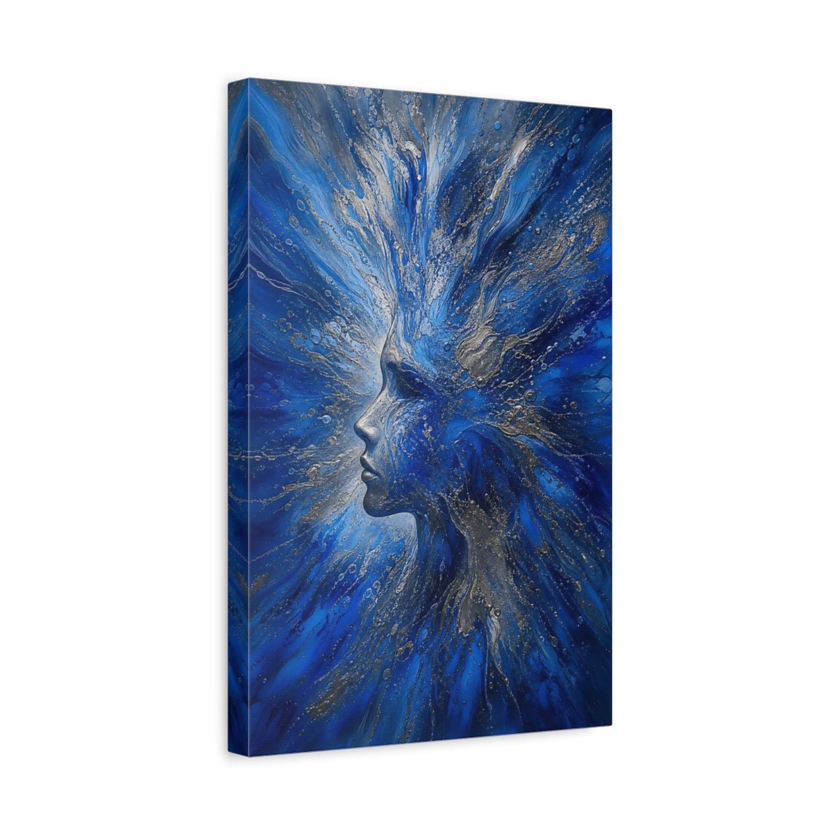 Abstract Woman Blue And Silver Canvas Wall Art Print – Living Room, Above Couch - YesArtYes