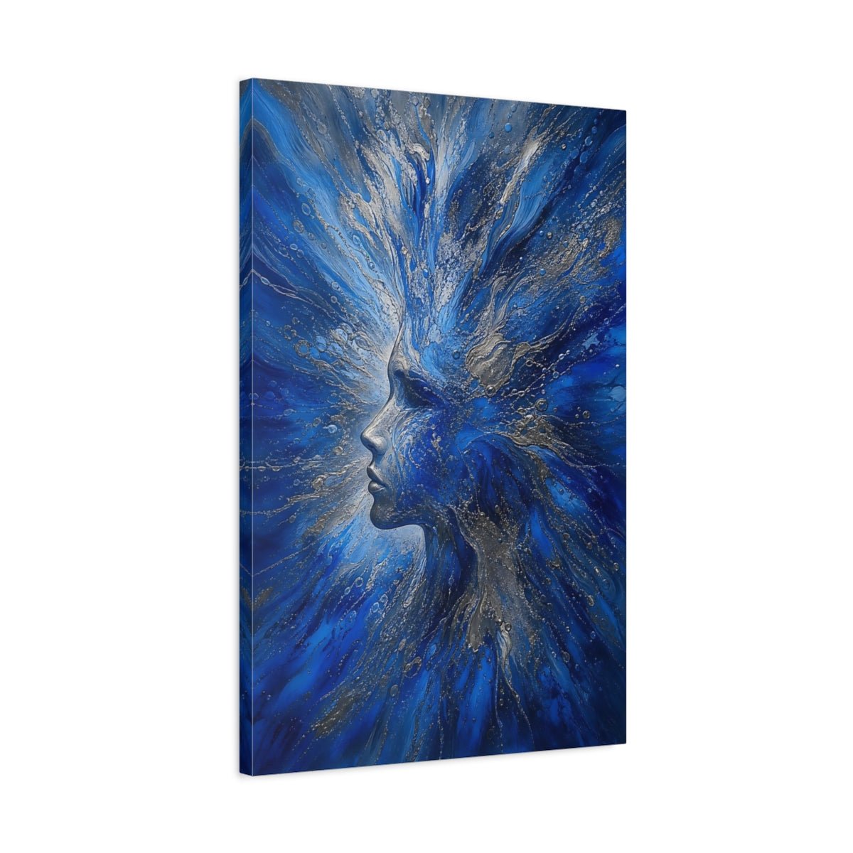 Abstract Woman Blue And Silver Canvas Wall Art Print – Living Room, Above Couch - YesArtYes