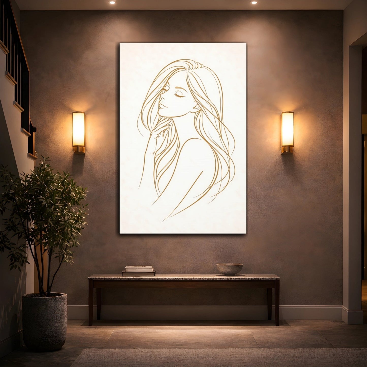 Abstract Woman Gold Line - Canvas Wall Art Print - YesArtYes