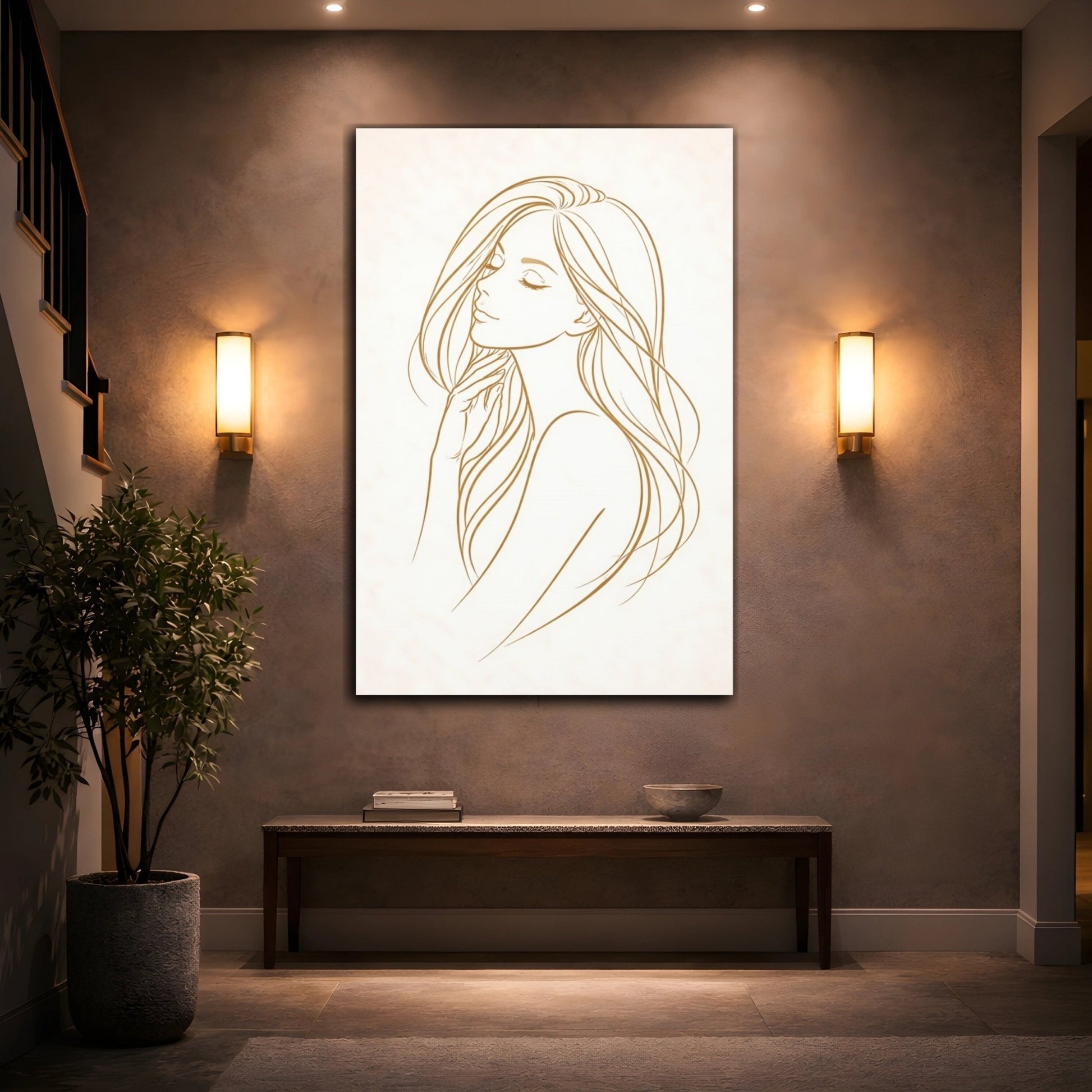 Abstract Woman Gold Line - Canvas Wall Art Print - YesArtYes