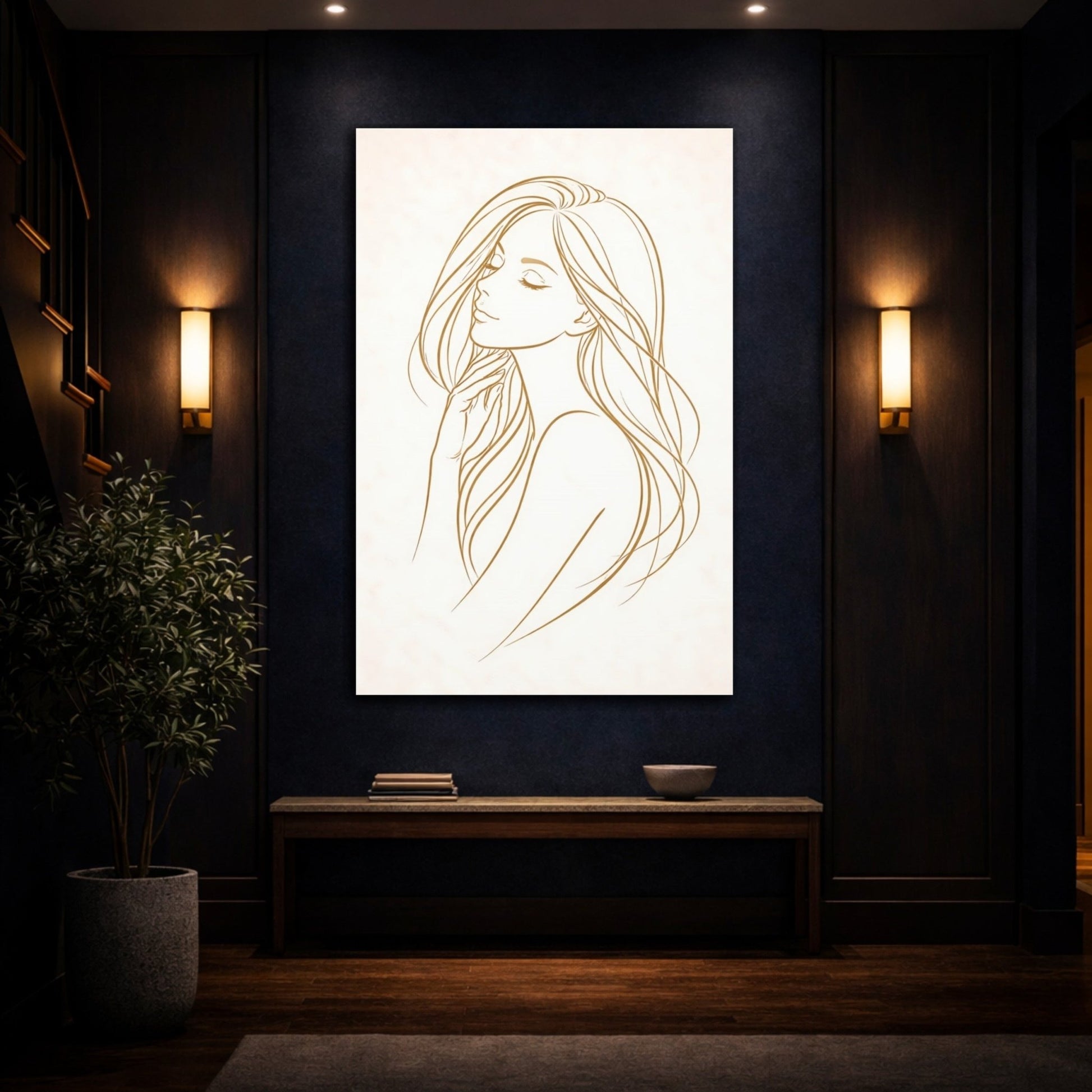 Abstract Woman Gold Line - Canvas Wall Art Print - YesArtYes