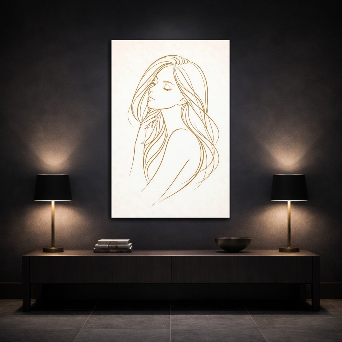 Abstract Woman Gold Line - Canvas Wall Art Print - YesArtYes