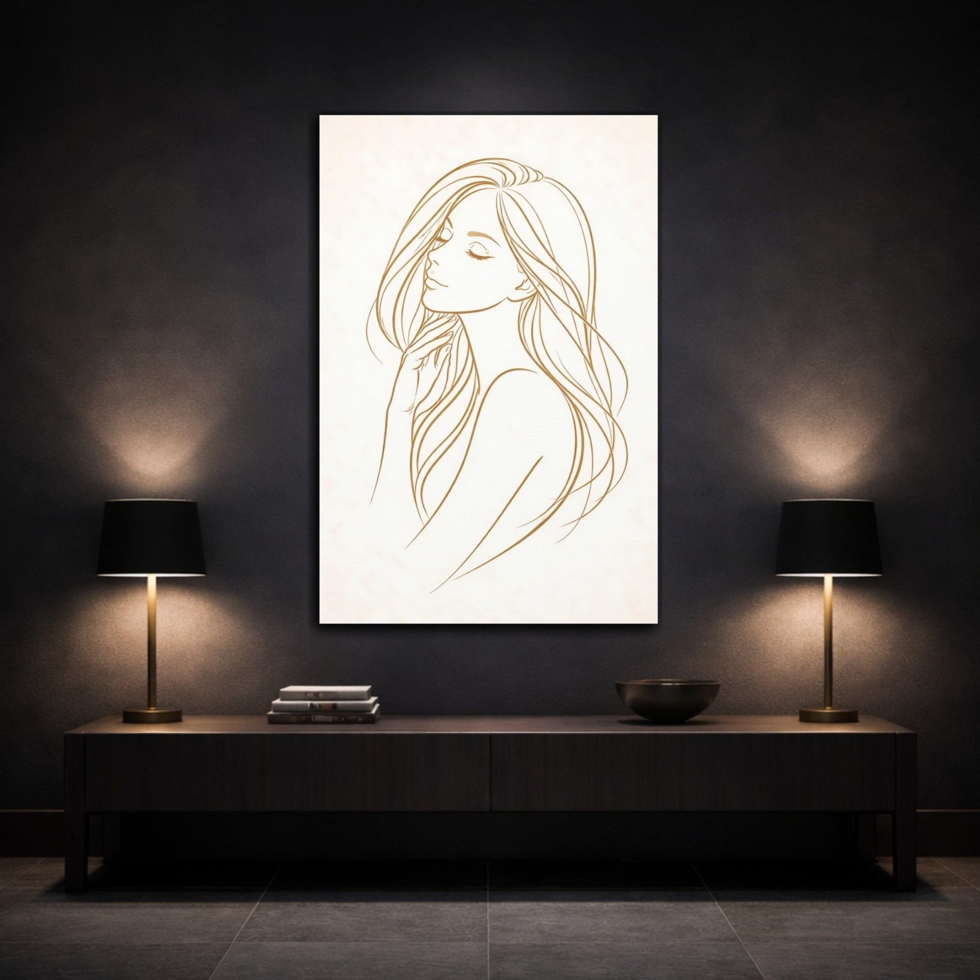 Abstract Woman Gold Line - Canvas Wall Art Print - YesArtYes