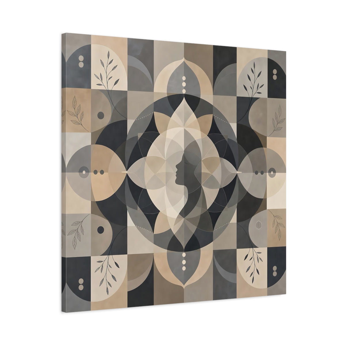 Main Mockup. Abstract Woman Profile Earthy Tones shown as canvas print