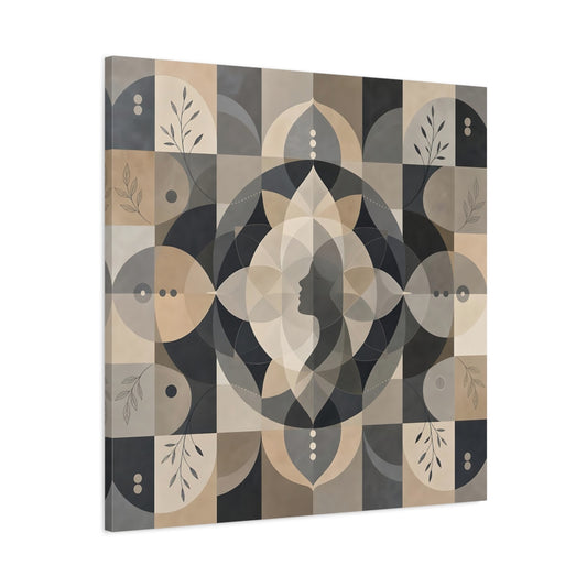 Main Mockup. Abstract Woman Profile Earthy Tones shown as canvas print