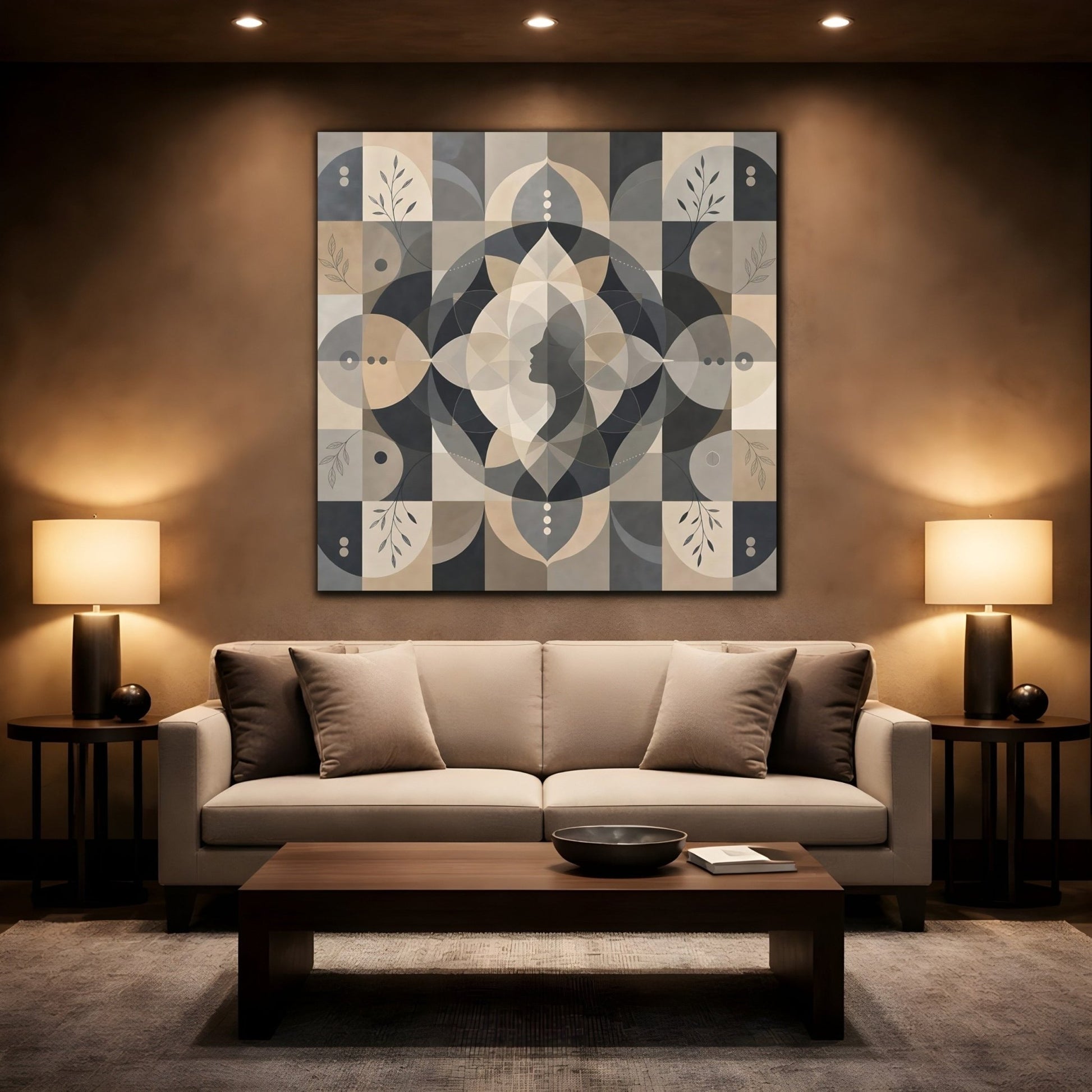 Abstract Woman Profile Earthy Tones Canvas Print – Living Room, Above Fireplace - YesArtYes