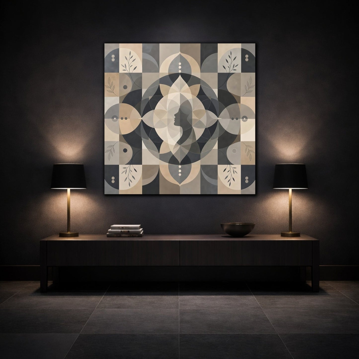 Abstract Woman Profile Earthy Tones Canvas Print – Living Room, Above Fireplace - YesArtYes