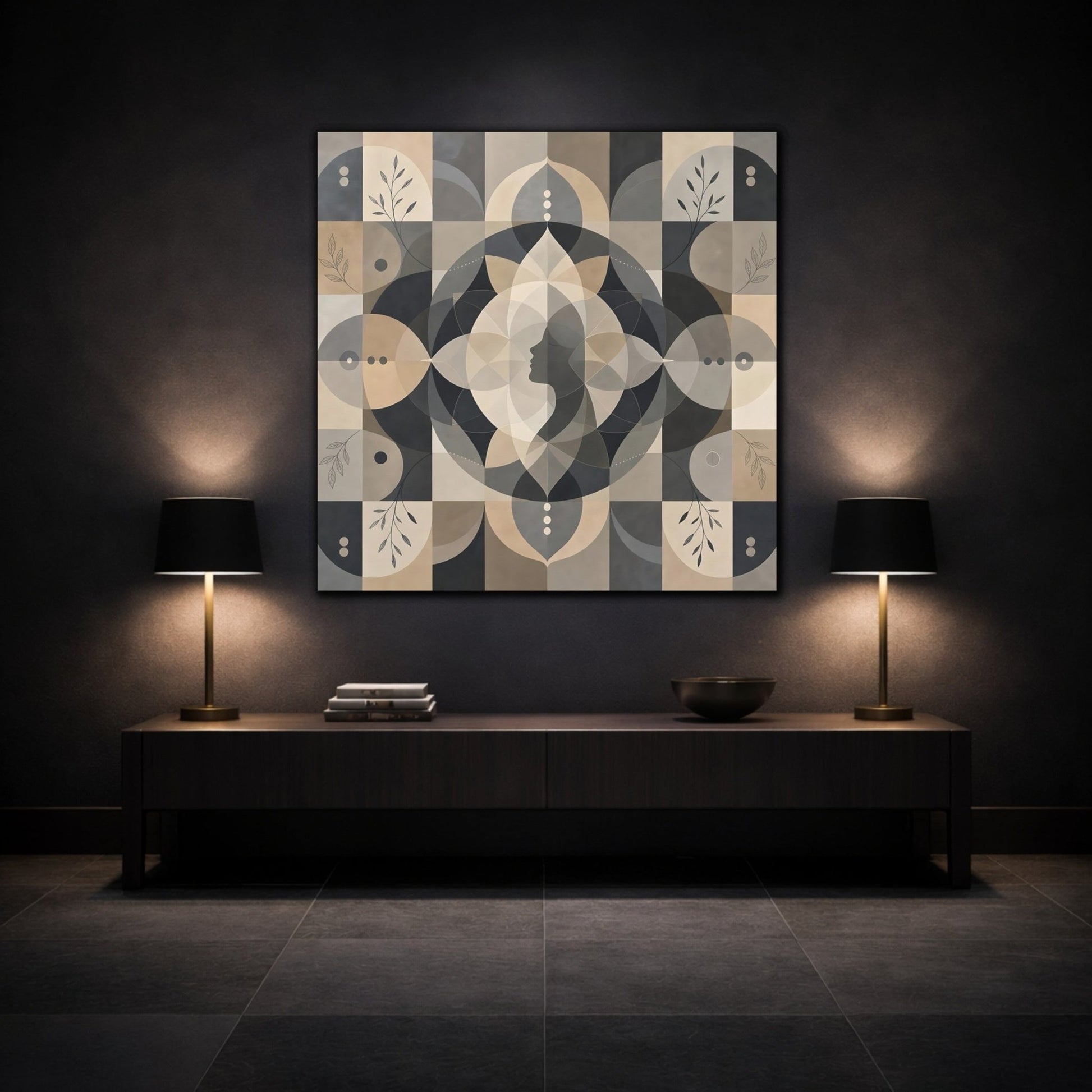 Abstract Woman Profile Earthy Tones Canvas Print – Living Room, Above Fireplace - YesArtYes