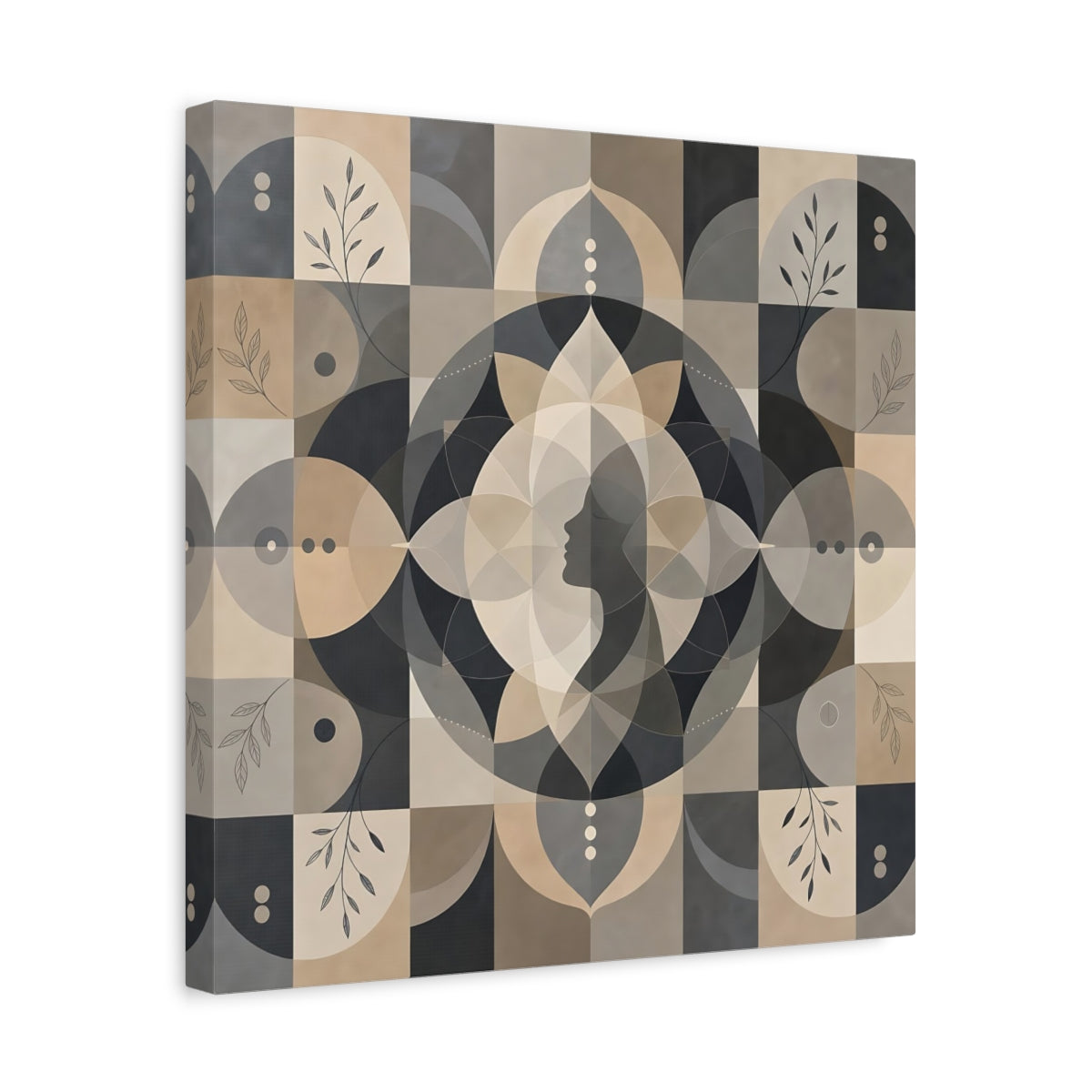 Side Mockup 6. Abstract Woman Profile Earthy Tones shown as canvas print