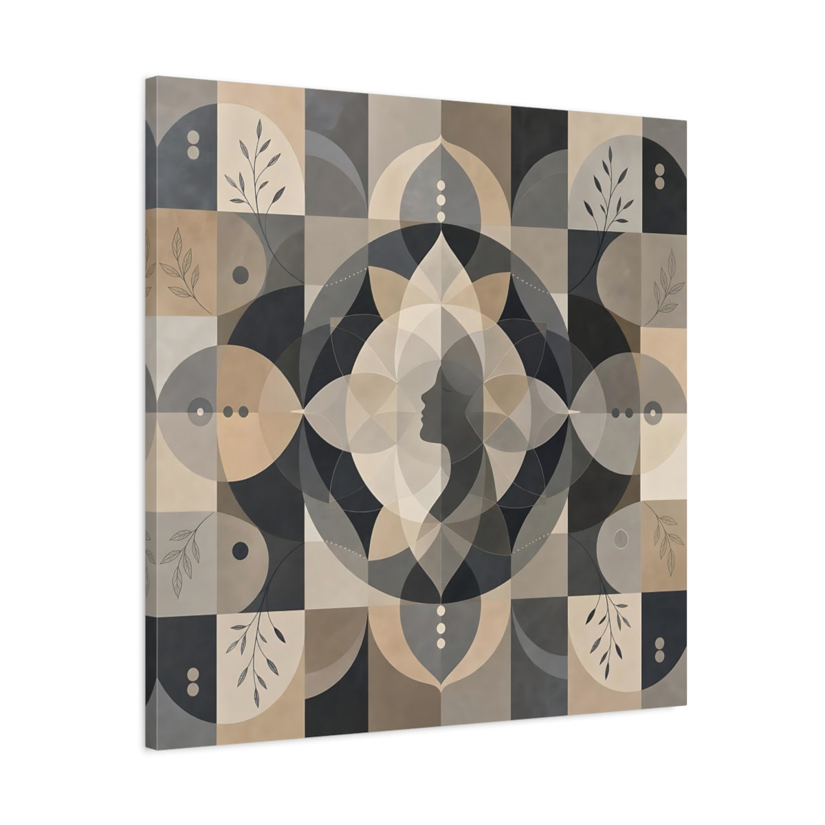 Side Mockup 3. Abstract Woman Profile Earthy Tones shown as canvas print
