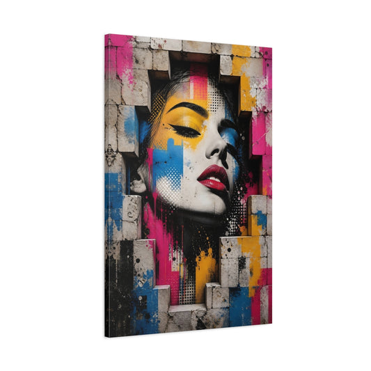 Main Mockup. Abstract Woman'S Face Colorful Abstract shown as stretched canvas wall art