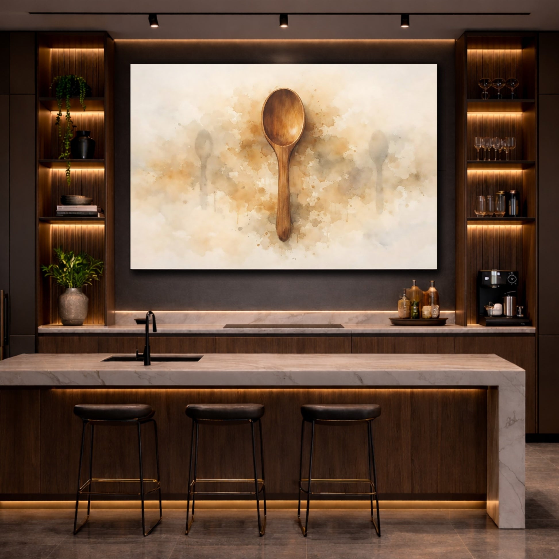 Abstract Wooden Spoon Brown Wooden Spoon shown as front canvas room wall art
