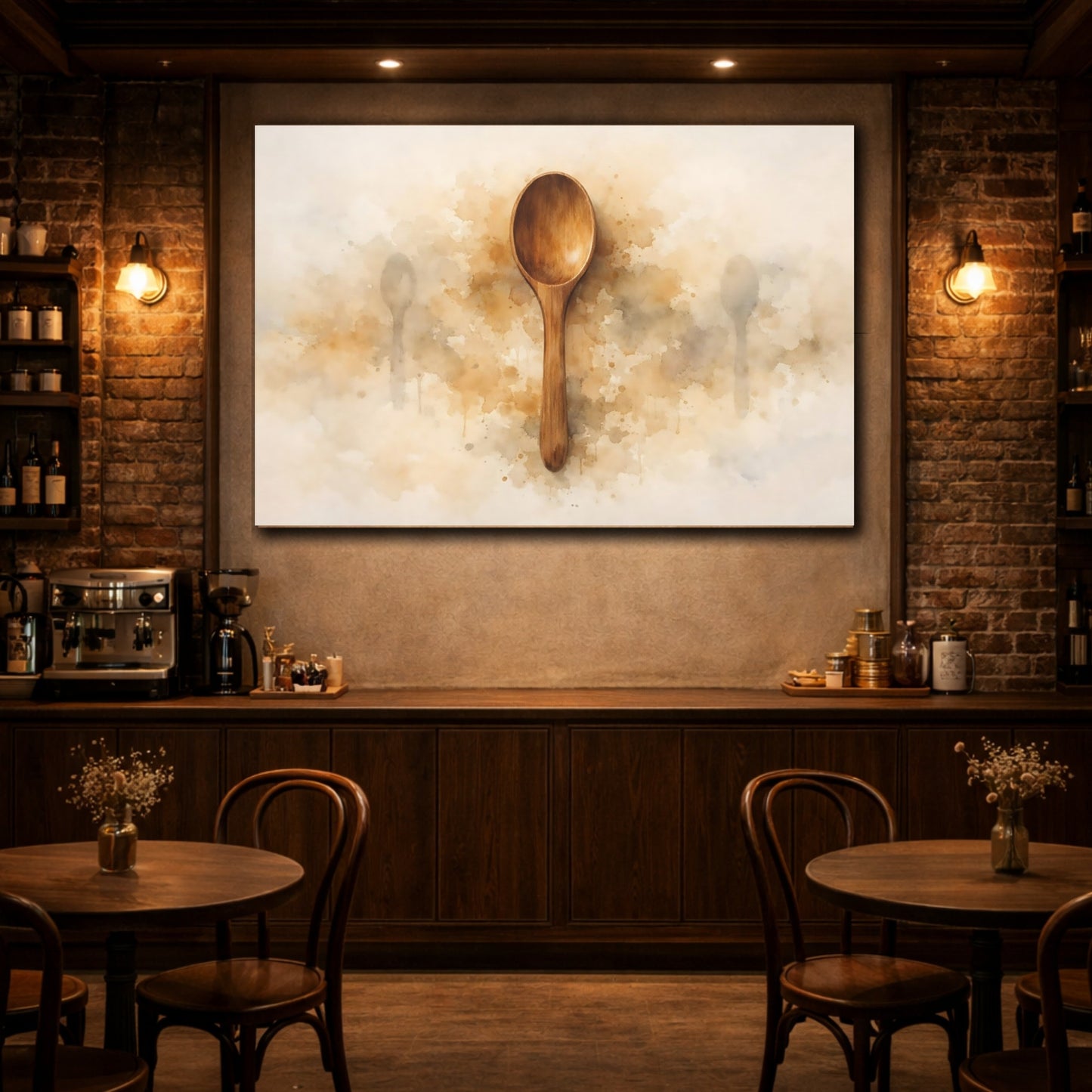 Abstract Wooden Spoon Brown Wooden Spoon shown as front canvas room wall art