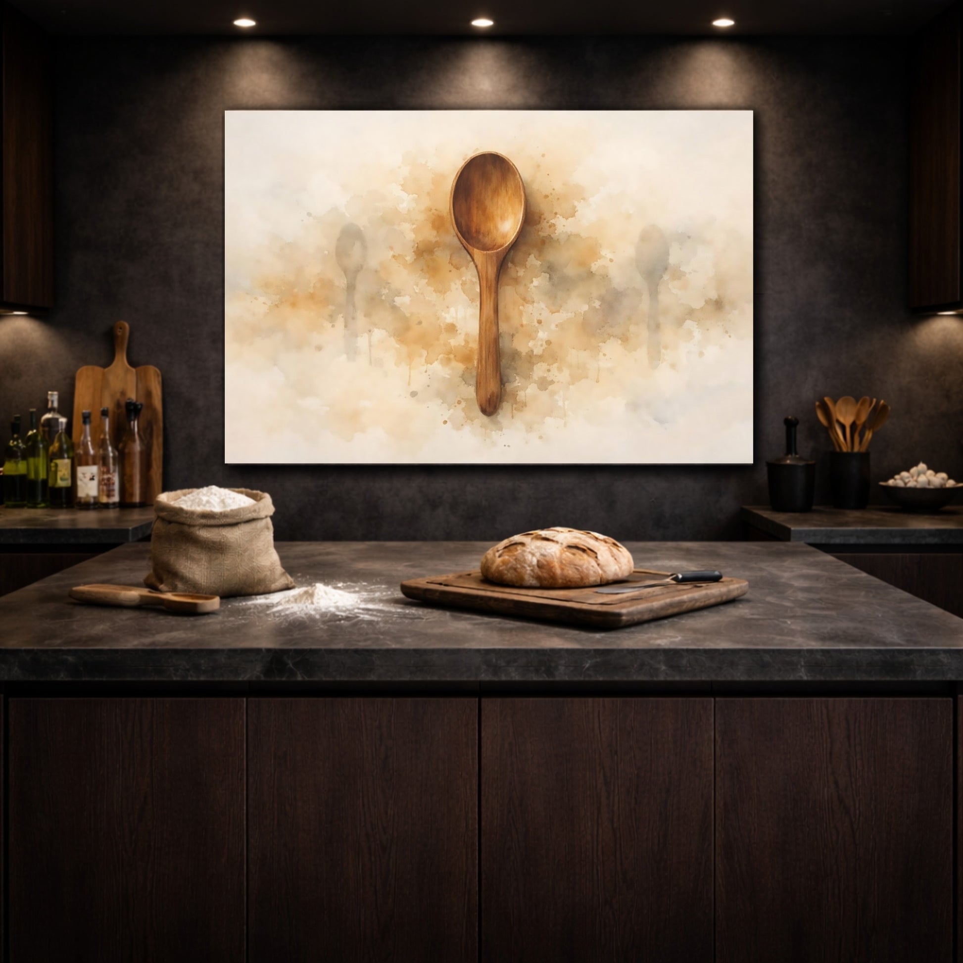 Abstract Wooden Spoon Brown Wooden Spoon shown as front canvas room wall art