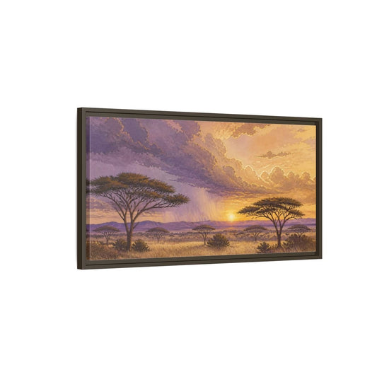 Acacia Nature Sunset Framed Canvas Print – Living Room, Above Couch, Lavender-Gold - YesArtYes