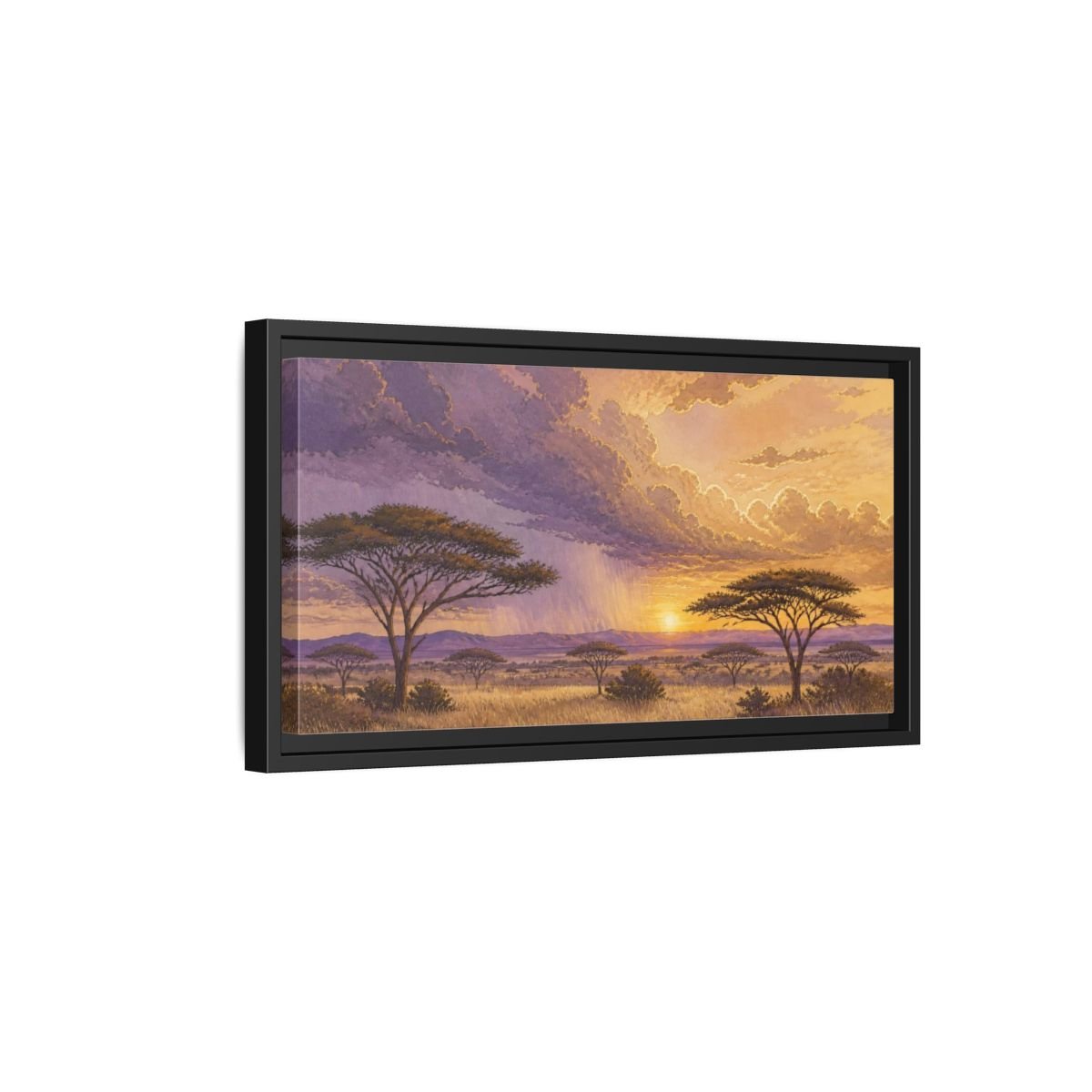 Acacia Nature Sunset Framed Canvas Print – Living Room, Above Couch, Lavender-Gold - YesArtYes