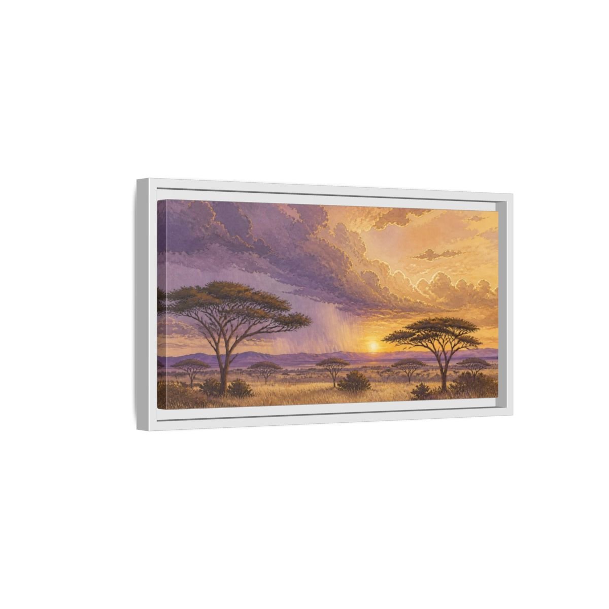 Acacia Nature Sunset Framed Canvas Print – Living Room, Above Couch, Lavender-Gold - YesArtYes