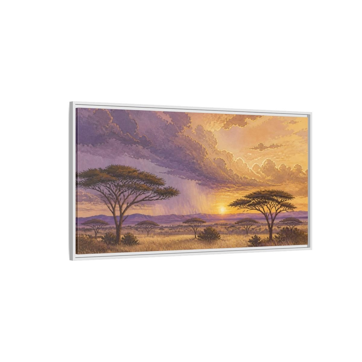 Acacia Nature Sunset Framed Canvas Print – Living Room, Above Couch, Lavender-Gold - YesArtYes