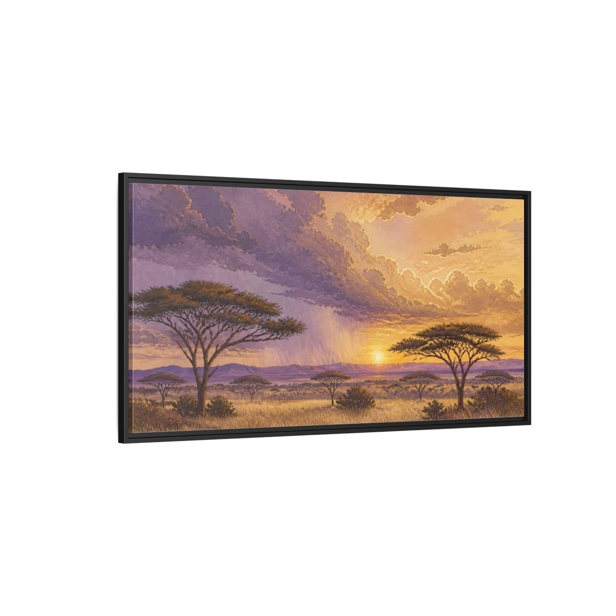 Acacia Nature Sunset Framed Canvas Print – Living Room, Above Couch, Lavender-Gold - YesArtYes