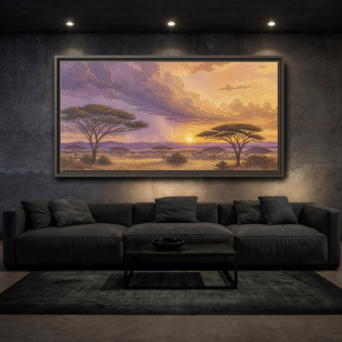 Acacia Nature Sunset Framed Canvas Print – Living Room, Above Couch, Lavender-Gold - YesArtYes
