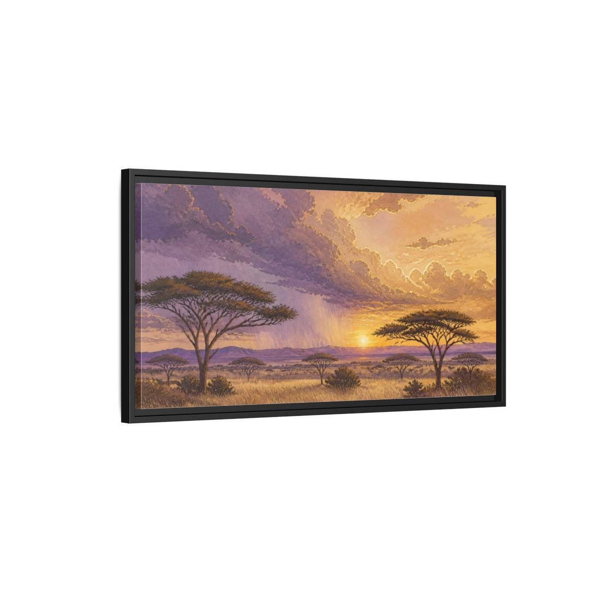 Acacia Nature Sunset Framed Canvas Print – Living Room, Above Couch, Lavender-Gold - YesArtYes