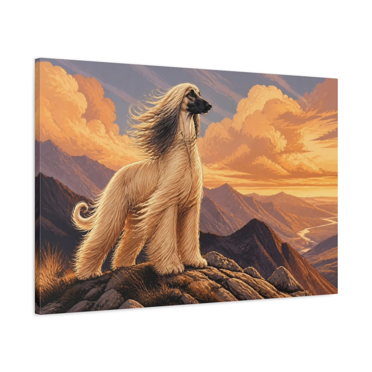 Main Mockup. Afghan Hound Pet Portrait shown as canvas print