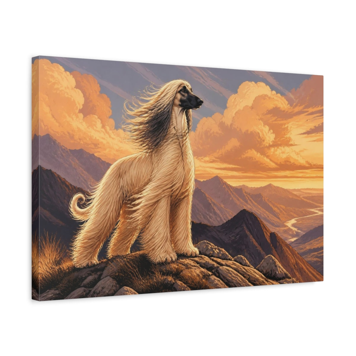 Side Mockup 3. Afghan Hound Pet Portrait shown as canvas print