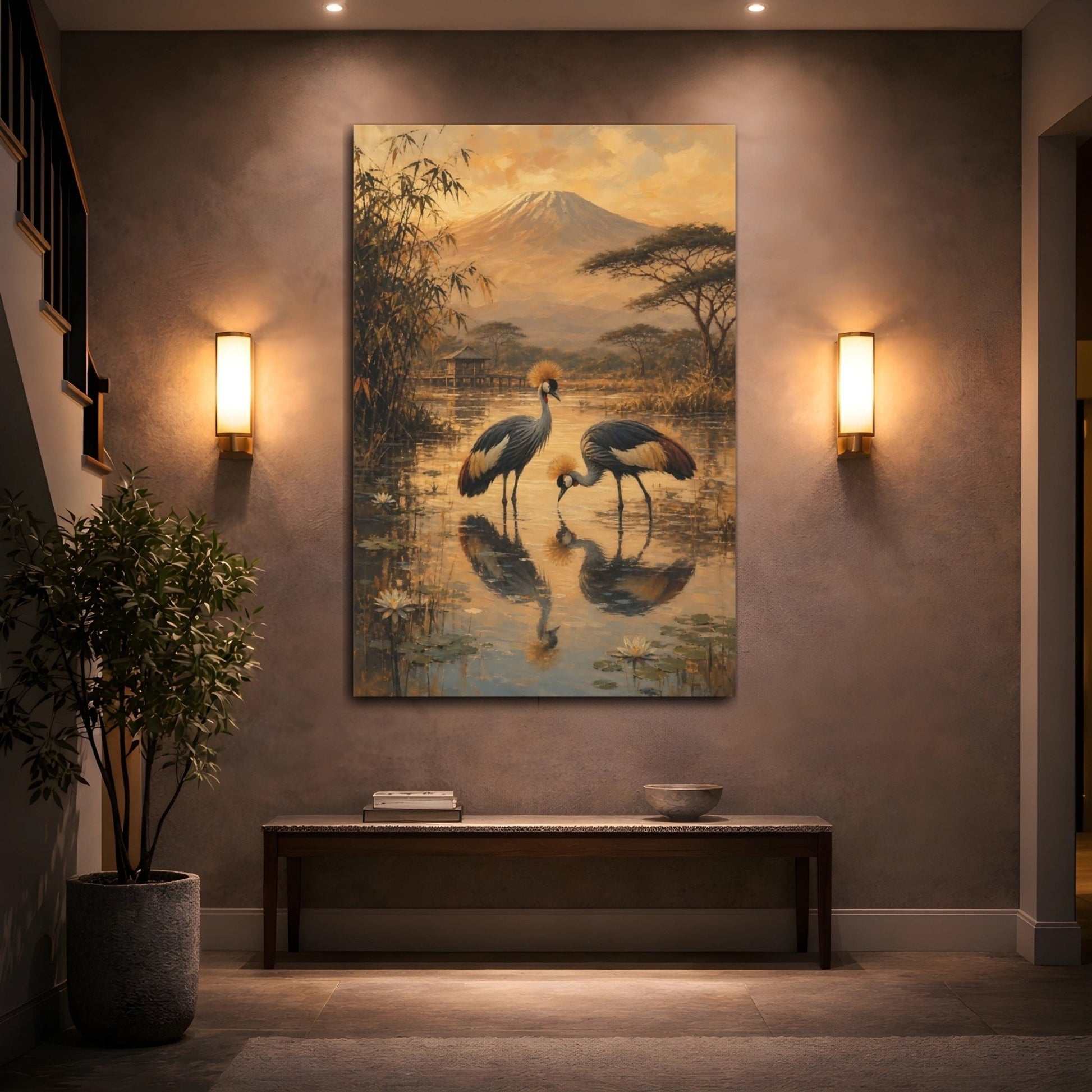 African Safari Oil Sketch With Warm Canvas Print – Classical Decor for Living Room, Above Fireplace - YesArtYes