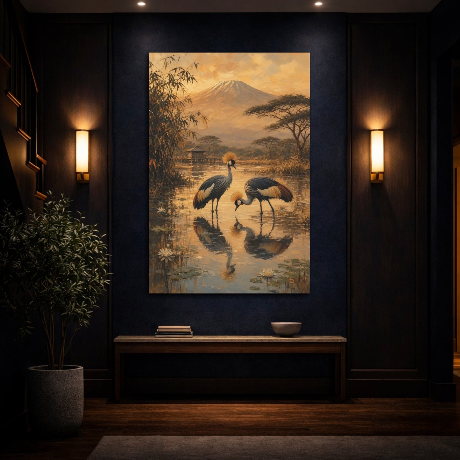 African Safari Oil Sketch With Warm Canvas Print – Classical Decor for Living Room, Above Fireplace - YesArtYes