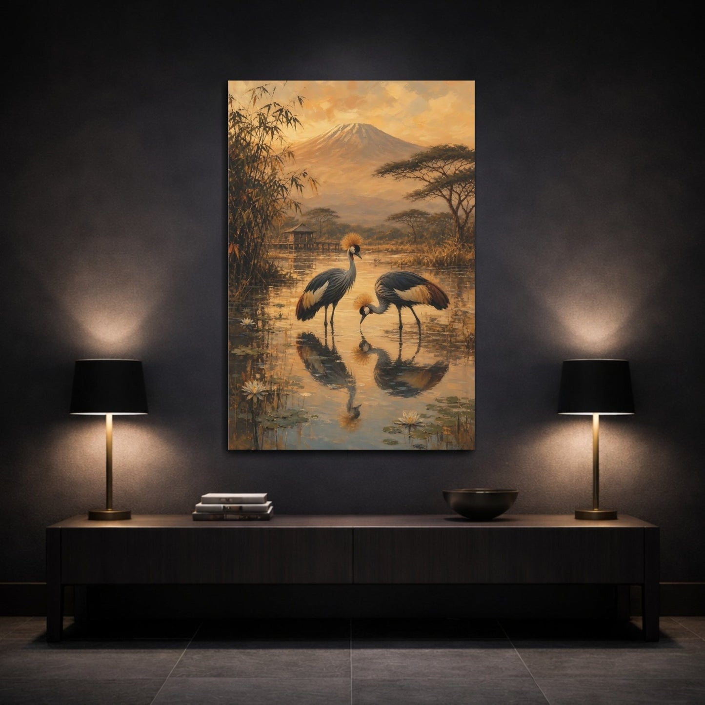 African Safari Oil Sketch With Warm Canvas Print – Classical Decor for Living Room, Above Fireplace - YesArtYes