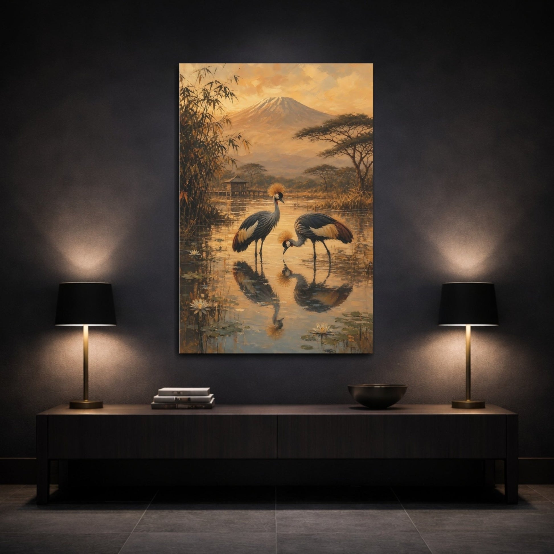 African Safari Oil Sketch With Warm Canvas Print – Classical Decor for Living Room, Above Fireplace - YesArtYes