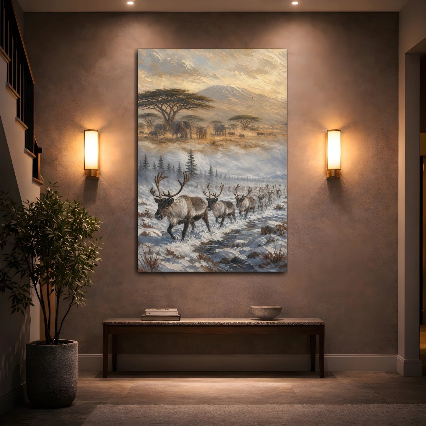 African Safari Oil Sketch With Warm Canvas Print – Living Room, Above Couch, Gold - YesArtYes