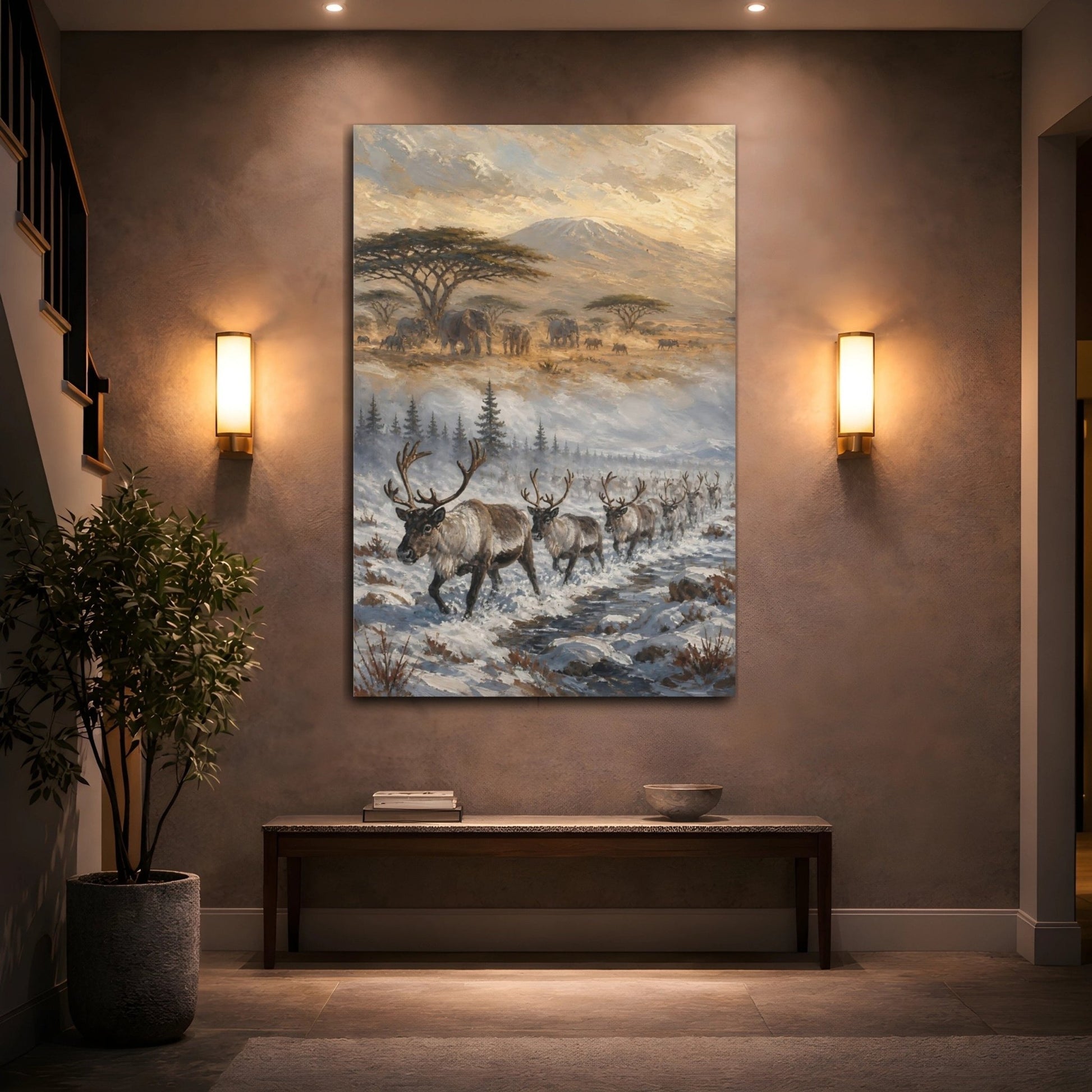 African Safari Oil Sketch With Warm Canvas Print – Living Room, Above Couch, Gold - YesArtYes