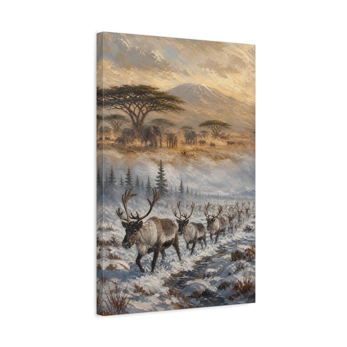 African Safari Oil Sketch With Warm Canvas Print – Living Room, Above Couch, Gold - YesArtYes