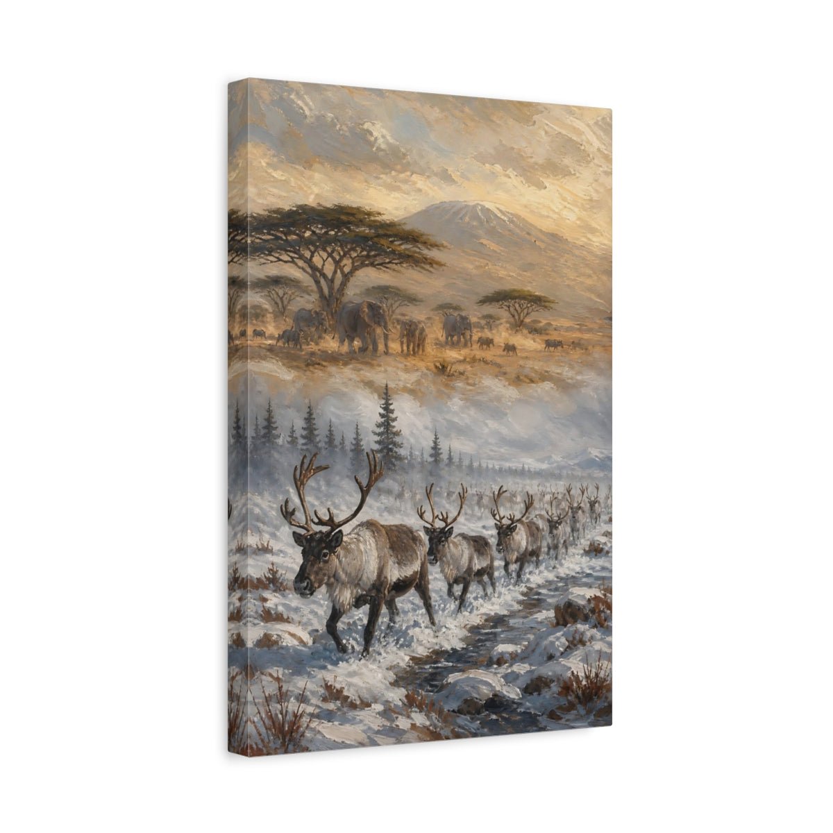 African Safari Oil Sketch With Warm Canvas Print – Living Room, Above Couch, Gold - YesArtYes