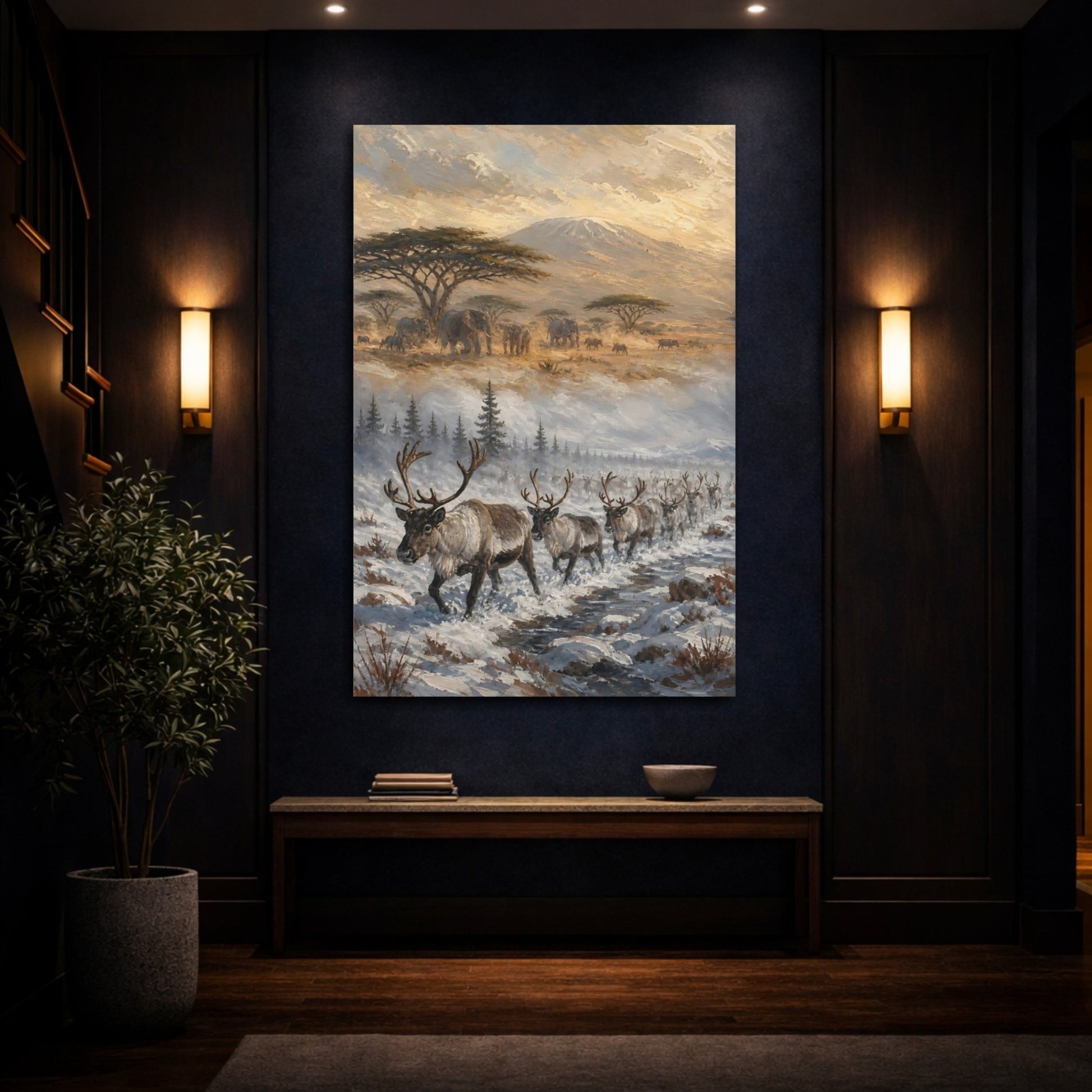 African Safari Oil Sketch With Warm Canvas Print – Living Room, Above Couch, Gold - YesArtYes