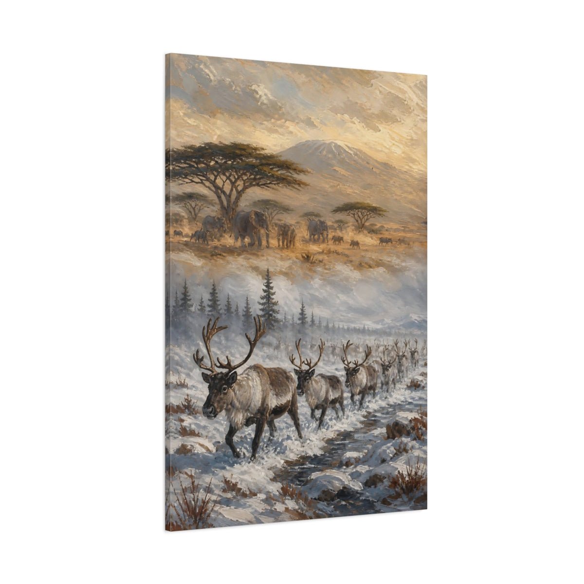 African Safari Oil Sketch With Warm Canvas Print – Living Room, Above Couch, Gold - YesArtYes